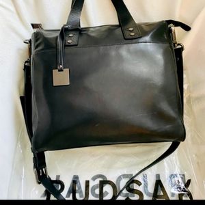 Rudsak black leather lamb skin tote with detachable strap.